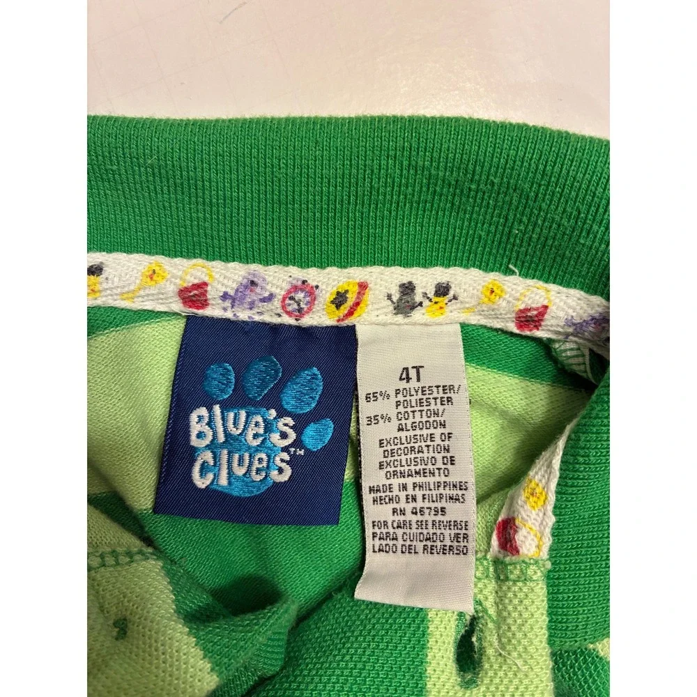 Blues Clues Kids Green Striped Long Sleeve Polo Shirt 4T Steve Costume Logo
